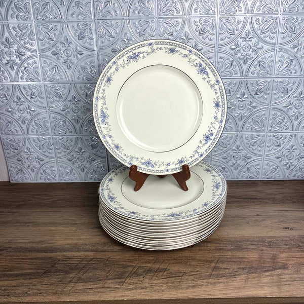 Minton Bellemeade Dinner Plate, Vintage China, Blue Floral Pattern, Silver Trim, English Bone China, Shabby Chic, Romantic Cottage