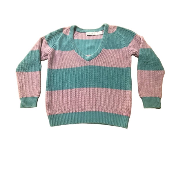 80s Pastel Color Block Knit Sweater, Lilac and Teal, Robert Scott LTD