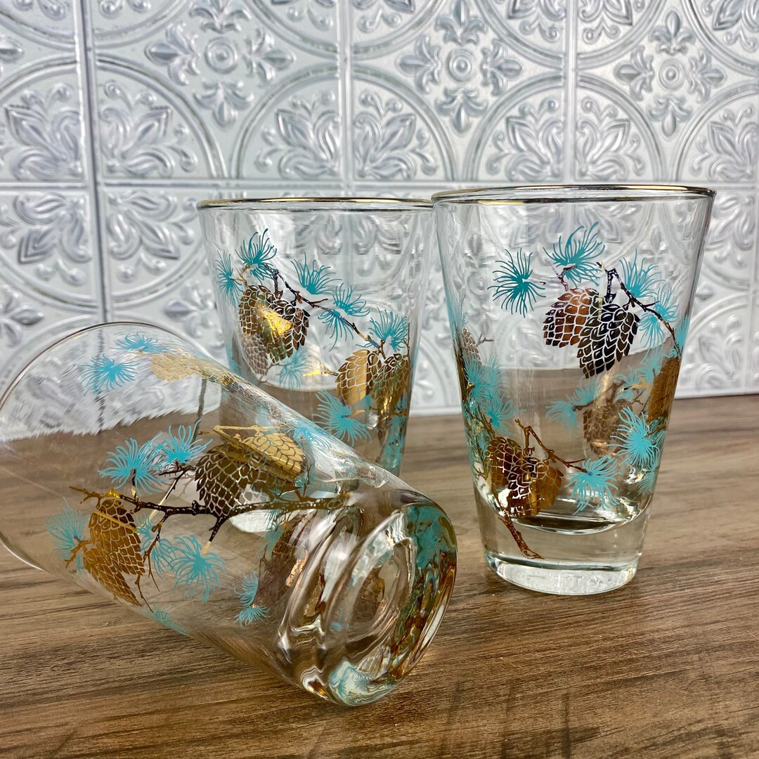 Vintage Libbey Glassware David Douglas Gold Pine Cone Flat Etsy