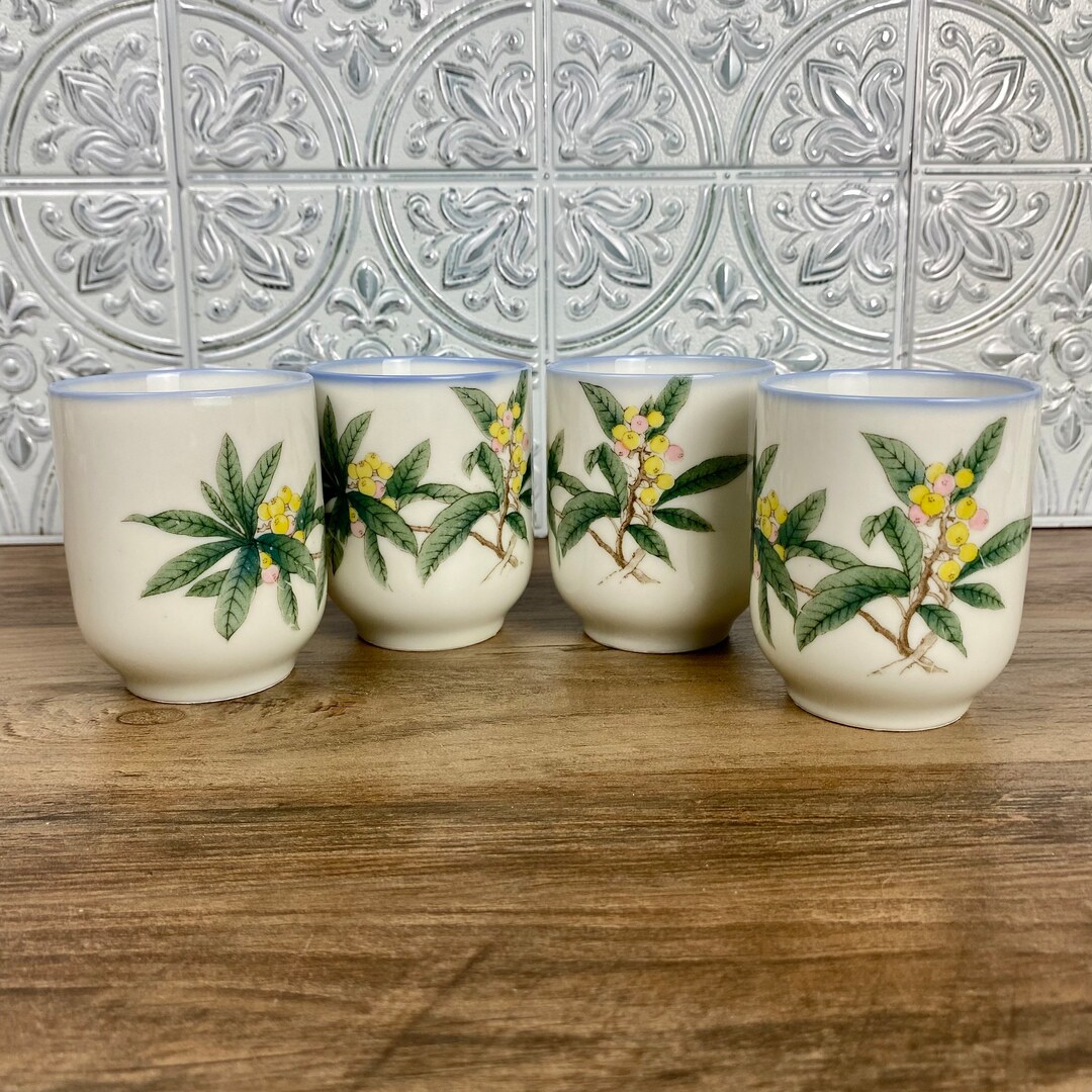 Vintage Japanese Tea Cup Set of 4 Saki Cups Asian Floral Etsy