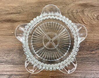 Vintage Clear Glass Ashtray, Anchor Hocking Glassware, Queen Mary, Vertical Ribbed, Small Ash Tray, Trinket Dish, Ring Plate, Coin Bowl