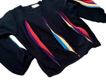 Vintage Pleated Rainbow Sweater Top with Balloon Sleeves by Lilly of California