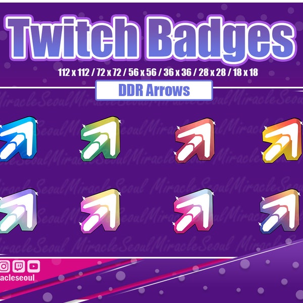 Dance Dance Revolution DDR Arrow Sub Badges/Emotes/Bits Twitch/YouTube/Facebook Stream Rainbow
