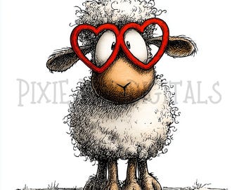 Paquete de 26 imágenes prediseñadas de ovejas divertidas de San Valentín en formato JPG, imágenes prediseñadas de animales de San Valentín adorables, imágenes prediseñadas de diario basura para álbumes de recortes, gráficos para uso comercial