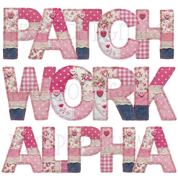 Faux Patchwork Alpha PNG Bundle, Vintage Grandma Core Alphabet Font, Pink Quilted Letters, In My Granny Era Alpha Set