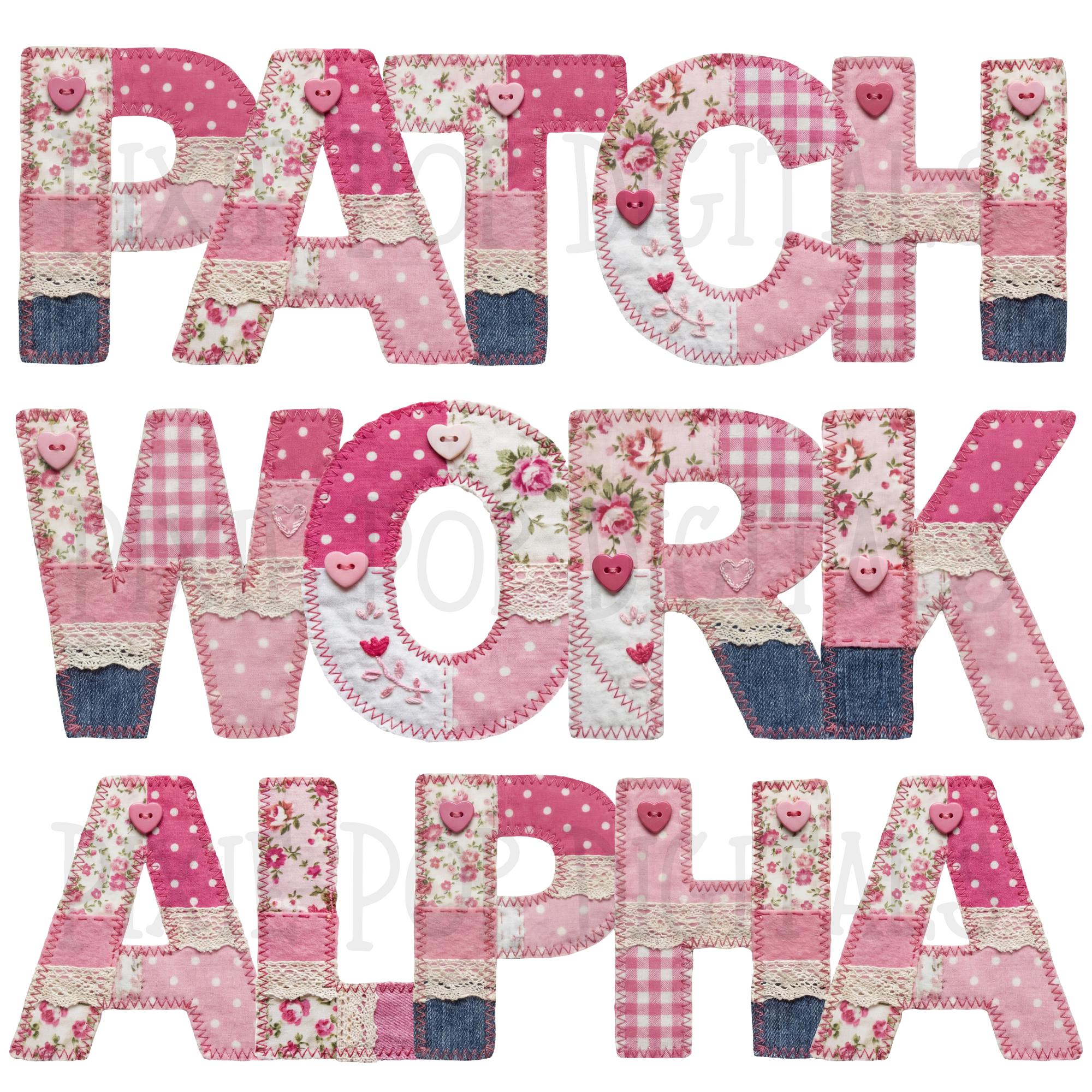 Faux Patchwork Alpha PNG Bundle, Vintage Grandma Core Alphabet Font ...
