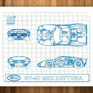 Ford GT-40 Hand printed Blue print