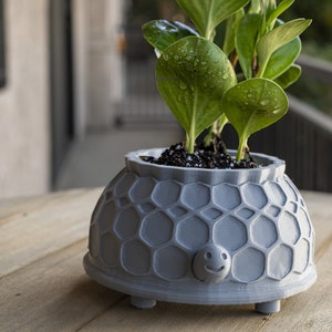 Cute turtle planter pot includes optional drainage hole!