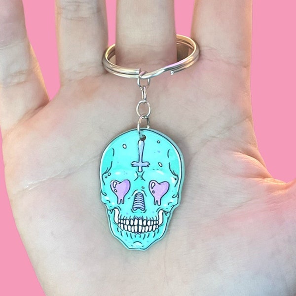 Acrylic Pastel Skull Keychain, Skeleton Goth Horror Halloween Alternative