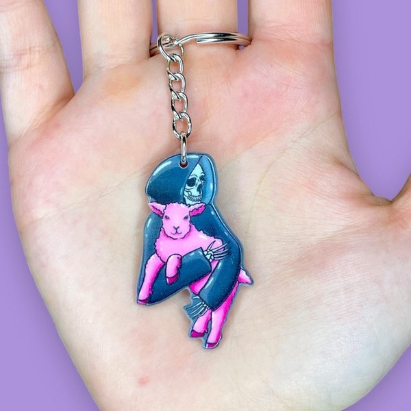 Grim Reaper Keychain, Pastel Goth Acrylic Jewelry Skeleton Sheep Horror Halloween