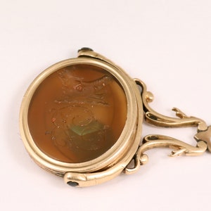 Antique Georgian 14K Gold Double-Sided Intaglio Fob – Boar’s Head Heraldic Seal & Crest Engraved Carnelian Pendant – Watch Chain Fob