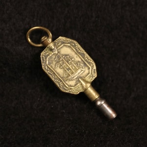 Georgian Steel Pocket Watch Key Sail Boat Motif