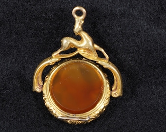 Antique Georgian/Victorian Greyhound Fob Locket in Vermeil with Carnelian & Onyx Seal