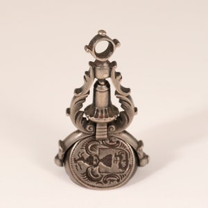 Antique Georgian Sterling Silver Fob Seal – Engraved Heraldic Crest & Monogram – 18th Century Wax Seal Pendant
