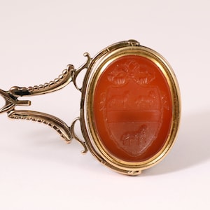 Georgian Intaglio Seal Gold and Carnelian Coat of Arms Horses and Rams