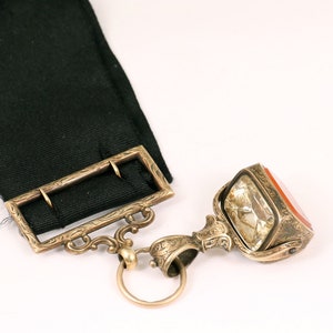 Antique Gold Three Sided Swivel Fob Crystal, Carnelian, Granite with Ribbon