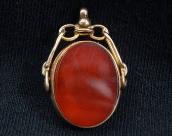 Antique 9K Gold Carnelian & Bloodstone Spinner Fob | Victorian Pendant