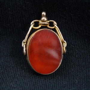 Antique 9K Gold Bloodstone & Carnelian Spinner Fob | Victorian Double-Sided Seal Pendant | Heirloom Jewelry with Hallmarks