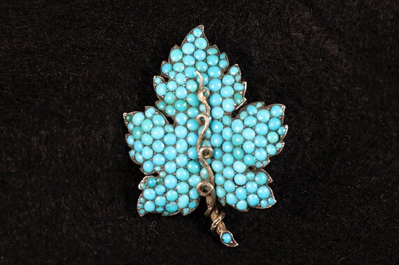 Broche Vintage Imposante En Argent Avec Perles Et Turquoises - Bijou Fantaisie Rare, Parfait état
