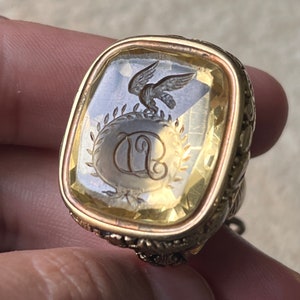 Intaglio Seal in Citrine Georgian Era Featuring an Eagle and Sea Shell Designs
