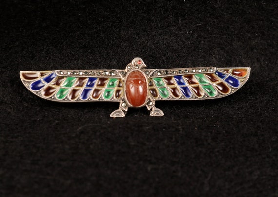 Egyptian Revival Silver Pilque a jour and Marcasit