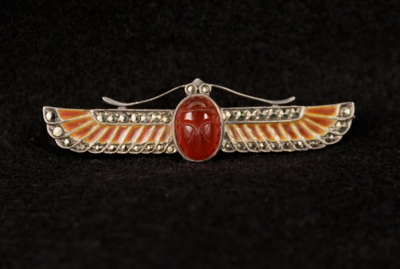 Egyptian Revival Silver Pilque a jour and Marcasi… - image 1