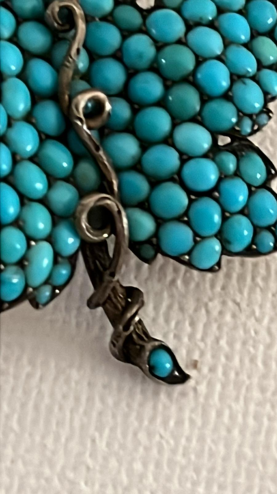 Broche Vintage Imposante Argentée Avec Grande Perle Turquoise - Bijou Rare Occasion En Parfait état, Référence 1702