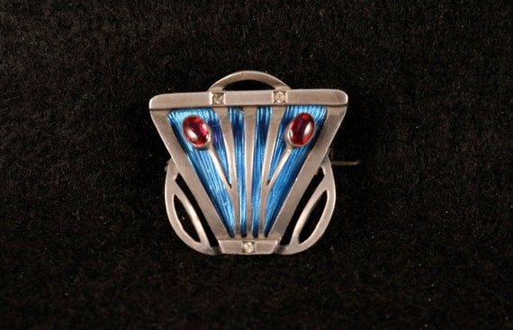 Art Deco Enameled Ruby and Diamond Sterling Silve… - image 1