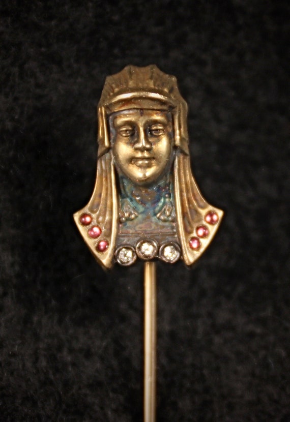 Antique 14k Diamond and Ruby Revival Stickpin - image 1