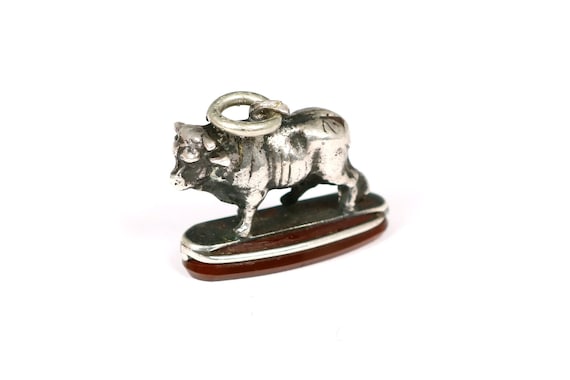 Antique Silver Steer and Carnelian Fob - image 1