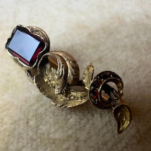 Antique Victorian 15K Gold Floral Brooch with Natural Garnets – Circa 1870 - 1890
