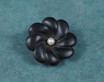 Antique Jet and pearl mourning brooch