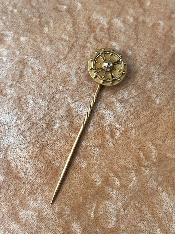 Etruscan style 14k Gold Stick Pin - image 6