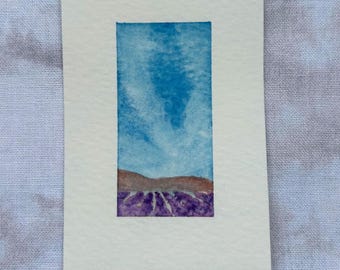 Champ de lavande - Mini aquarelle de paysage - 2 x 3 pouces