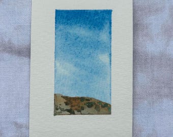 California Hills - Mini aquarelle de paysage - 2 x 3 pouces
