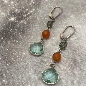 Turquoise and Orange Drop Earrings - Colorful Beaded Earrings