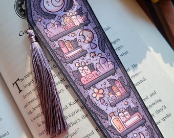 2&quot;x6&quot; Purple Coffin Bookmark with Tassel - Moon Witch Cardstock Paper Book Marker, Unique Spooky Bookish Library Page Tracker not Laminated