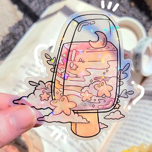 Rainbow Ice Pop Sticker Holographic Frosty Clear Sticker, Laptop Water Bottle Water Resistant Color Sticker, Glossy Pastel Food Sticker image 1