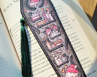 2"x6" Green Coffin Bookmark with Tassel - Green Witch Cardstock Paper Marker, Unique Spooky Bookish Library Page Tracker not Laminated