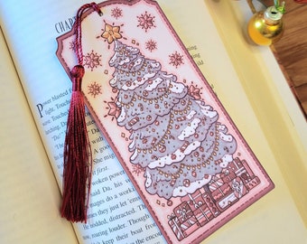 2.75"x5.875" Christmas Tree Bookmark with Tassel Red- Winter Cardstock Paper Book Marker, Cute Festive Holiday Bookish Tracker not Laminated