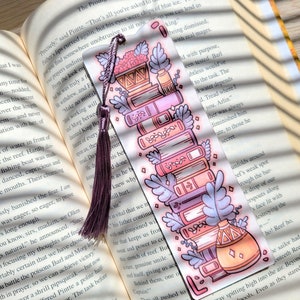 2"x6" Stacked Books Bookmark with Tassel, Gift for Book Lover, Handmade Cardstock Paper Tracker, Floral Plant Book Marker not Laminated