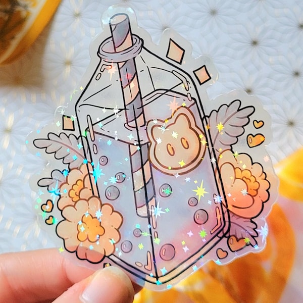 Blue Bubble Tea Sticker - Holographic or Clear Laminate, Frosty Clear Transparent Drink Sticker, Laptop Water Bottle Water Resistant Sticker