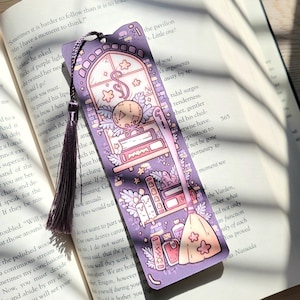 2"x6" Witch Library Halloween Bookmark with Tassel, Spooky Aesthetic Autumn Fall, Book Lover Gift, Handmade Cardstock Paper not Laminated