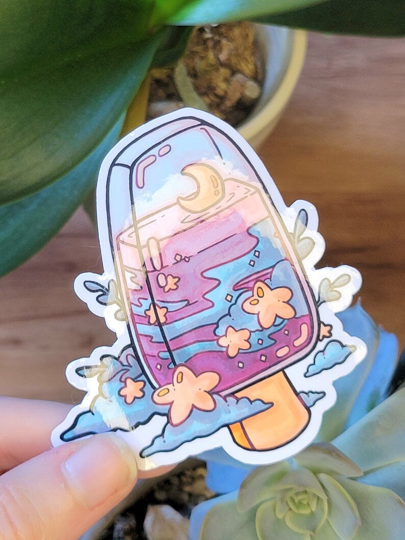 Ice Pop Space Sticker Holographic or Clear Laminate, Laptop Water Bottle Water Resistant Sticker, Aesthetic Glossy Vinyl Food Sticker Clear (No Pattern)