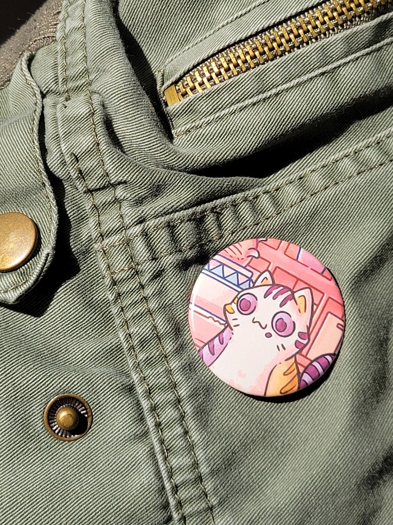 1.45 Striped Fat Cat Metal Button Pin, Tinplate Pins for Backpacks and Bags, Round Circle Lapel Button Badge for Cat Lovers, Mynx the Cat image 4