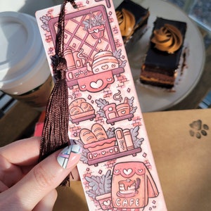 2x6 Cafe Bakery Bookmark with Tassel, Comfy Cozy Cottage Coffee and Tea Bookish Gift, Handmade Cardstock Paper Page Marker not Laminated image 6