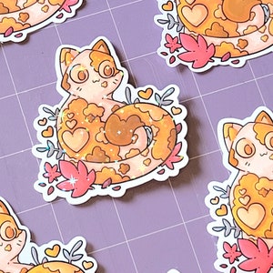 Cute Orange Cat Sticker Holographic or Clear Laminate, Laptop Water Bottle Water Resistant Sticker, Aesthetic Glossy Vinyl Cat Sticker image 6