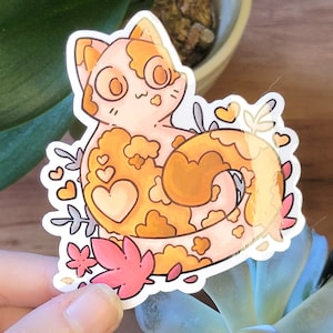 Cute Orange Cat Sticker Holographic or Clear Laminate, Laptop Water Bottle Water Resistant Sticker, Aesthetic Glossy Vinyl Cat Sticker Clear (No Pattern)