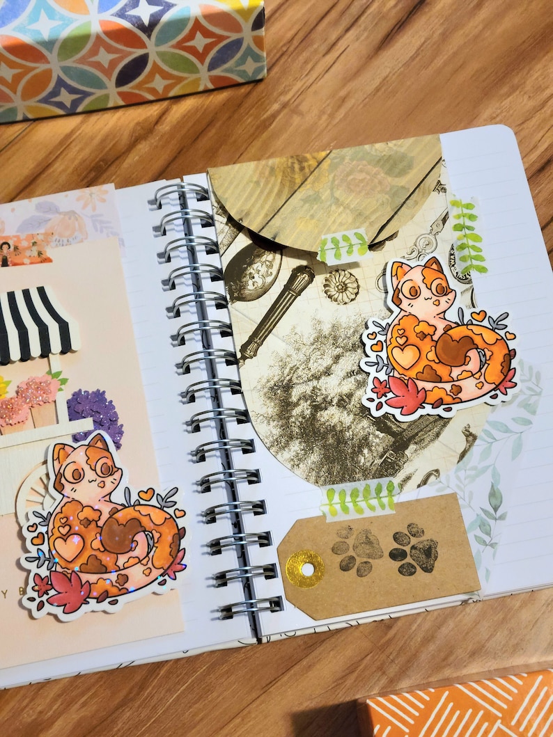 Cute Orange Cat Sticker Holographic or Clear Laminate, Laptop Water Bottle Water Resistant Sticker, Aesthetic Glossy Vinyl Cat Sticker image 9