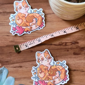 Cute Orange Cat Sticker Holographic or Clear Laminate, Laptop Water Bottle Water Resistant Sticker, Aesthetic Glossy Vinyl Cat Sticker image 4